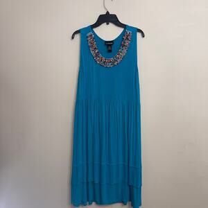 Lane Bryant Beaded Neckline Midi Dress Turquoise 14 16 Sleeveless